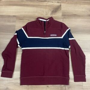 Vineyard Vines Boys Shep Shirt Navy Maroon Stripe Long Sleeve Polo Youth M 12/14